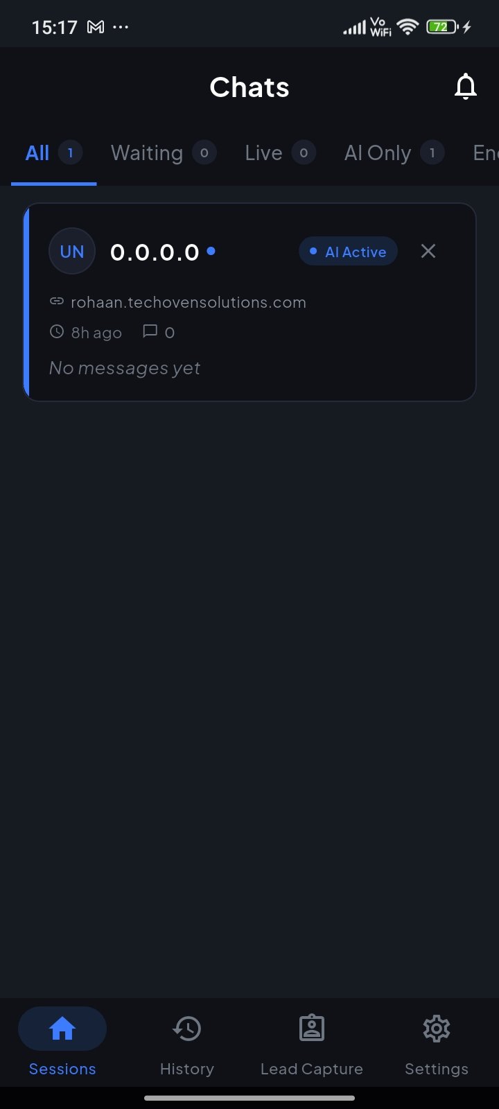 Live chats in ChatOven Admin